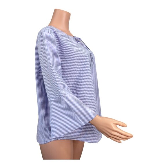 VAN HEUSEN Women SZ XXL Blue/Pink Gingham Print Basic Top Blouse Bell Sleeve - Picture 10 of 10